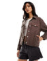 Фото #1 товара In The Style x Hannah Brown boxy denim jacket in chocolate brown