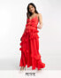 Фото #1 товара Flounce London Petite – Maxikleid in Rot mit durchgehendem Rüschenbesatz und Camisole-Trägern