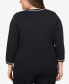 Фото #2 товара Plus Size Downtown Vibe Spliced Colorblock 3/4 Sleeve Sweater