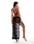 Miss Selfridge beach crochet tie side maxi sarong in black