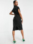 ASOS DESIGN Petite collared wrap front midi dress with knot in black