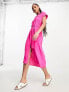 Фото #2 товара New Look button through midi shirt dress in bright pink