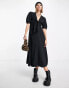 ASOS DESIGN Petite tie front button through midi dress in black