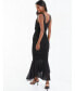 Women's Black Mesh Notch Neck Maxi Dress