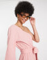 Фото #6 товара ASOS DESIGN Tall one shoulder belted beach mini dress in pink super crinkle