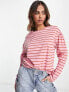 Фото #7 товара Monki stripe long sleeve t-shirt in pink and red stripe