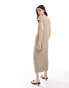 Pretty Lavish cap sleeve knit midi dress in stone Серый, L - DE 42-44 - фото #4