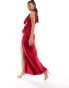 Фото #4 товара ASOS DESIGN satin cowl neck maxi dress with ruching detail in dark red