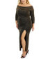 Фото #3 товара Plus Size Off-The-Shoulder Side-Slit Glitter Dress