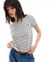 Фото #1 товара Pieces ribbed multi way stripe short sleeve t-shirt in mono