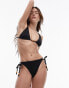 Topshop textured tie side bikini bottoms with bead detail in black Черный, 32 - фото #3