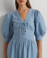 Petite Cotton Chambray Puff-Sleeve Dress