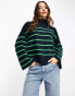 Vila roll neck jumper with side splits in navy and green stripe Синий, XS - EU 32-34 - фото #1