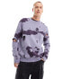 ASOS DESIGN oversized knitted tie dye distressing crew neck jumper in purple 2XS - фото #3