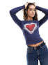 Miss Selfridge heart graphic tee with long sleeve in navy 32 - фото #1