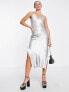 Фото #3 товара Topshop metallic maxi slip dress in silver