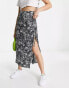 Фото #1 товара ASOS DESIGN bow detail midi skirt with thigh split in mono smudge print