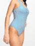 Pieces cross back detail swimsuit in blue glitter