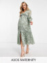 ASOS DESIGN Maternity button through midi shirt dress with lace inserts in burnout in khaki