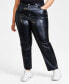 Фото #1 товара Plus Size Faux-Leather Straight-Leg Pants, Created for Macy's