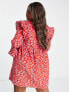 Фото #2 товара ASOS DESIGN Curve cord mini smock dress with ruffle shoulder in red abstract print