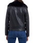 ფოტო #2 პროდუქტის Petite Faux-Fur-Collar Leather Moto Coat