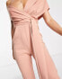 ASOS DESIGN Tall fallen shoulder scuba jumpsuit in blush