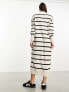 Only knitted v neck maxi dress in cream and black stripe