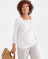 Petite Square-Neck Cotton 3/4-Sleeve Top, Created for Macy's