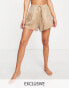 Фото #1 товара Zulu & Zephyr Exclusive beach satin shorts co-ord in chestnut