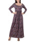 Women's Floral Long Sleeve Pleated Maxi Dress Красный, Small - фото #4