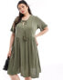 Yours tie front midi dress in khaki