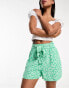 Pieces tie waist flowy shorts co-ord in green ditsy floral