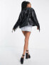 Extro & Vert Petite faux leather western tassel jacket in black