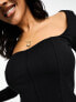 Фото #5 товара ASOS DESIGN rib fitted corset top with ultra wide neck in black