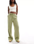 Threadbare linen blend trousers in green with elasticated waist