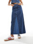 Something New Denim maxi skirt with contrast split front pannel co-ord in medium blue wash