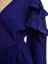Фото #3 товара Wednesday's Girl wrap detail ruffle sleeve mini dress in navy blue