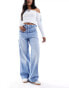 Stradivarius carpenter jean with adjustable waist in light wash blue