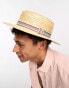 Boardmans straw boater hat with striped trim