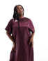 Фото #4 товара ASOS DESIGN Curve satin oversized midi tshirt dress in burgundy