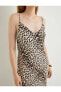 Фото #5 товара Платье Koton Леопардовый принт Тонкое бретельки Миди V-образное декольте Вискоза