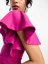 True Violet one shoulder ruffle midi dress in fuchsia