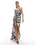 Фото #1 товара Murci bandeau thigh split maxi dress in zebra print