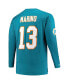 Men's Dan Marino Aqua Miami Dolphins Big and Tall Cut and Sew Player Name and Number Long Sleeve T-shirt Голубой, 4XT - фото #2