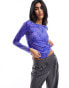 Pieces mesh textured top in burnout bright blue and pink