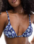 Stradivarius ruched detail bikini top in blue floral print