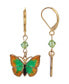 ფოტო #1 პროდუქტის Women's Gold-Tone Drop Green and Yellow Butterfly Earrings