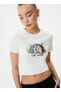 U Yaka Ekru Kadın T-Shirt 4SAL10158IK