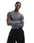 COLLUSION Slash neck muscle fit long sleeve top in grey